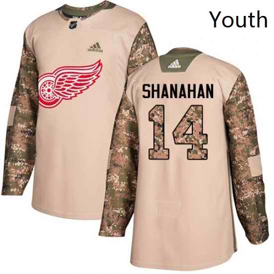 Youth Adidas Detroit Red Wings 14 Brendan Shanahan Authentic Camo Veterans Day Practice NHL Jersey